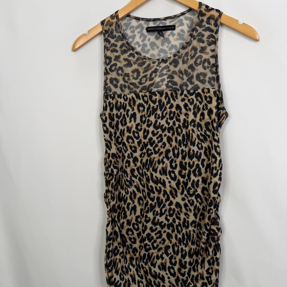 White House Black Market Leopard Print Mesh Ruched Tank Top XS New - Picture 7 of 8